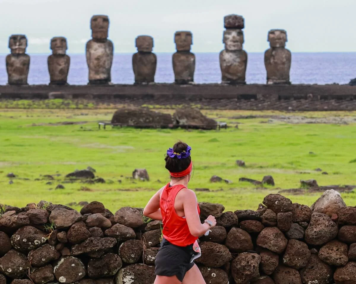 Easter Island Marathon runner passing the moai